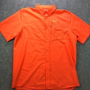 Under Armour HeatGear Orange Short Sleeve Button Down Fishing Shirt Large